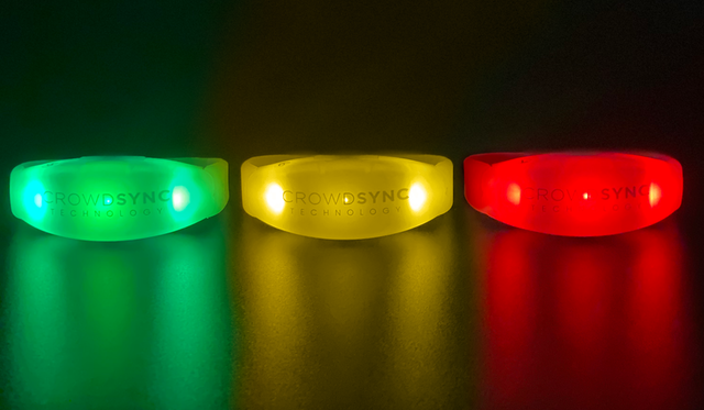 CrowdSync Technology offers SafeBands, an LED color-coded bracelet system that indicates a person’s comfort level in regard to socializing and social distancing.