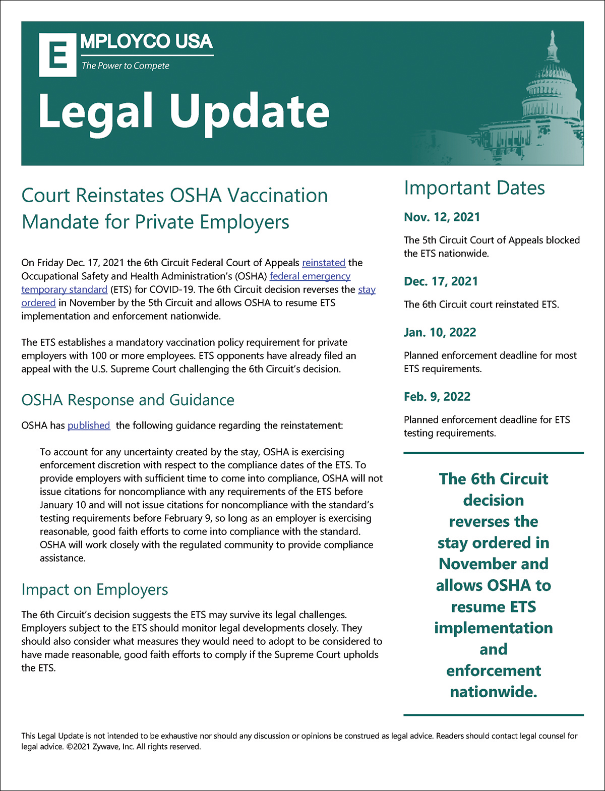 Court Reinstates OSHA Vaccination Mandate for Private Employers